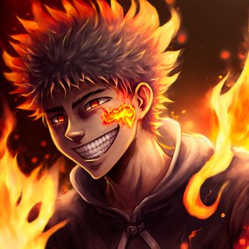 A sinister man engulfed in flames. High quality illustration