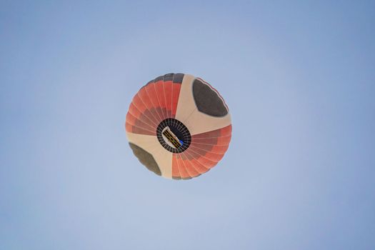 Beautiful hot air balloons over blue sky.