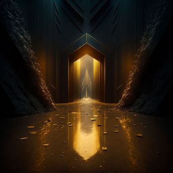 portal to another world, golden glow. High quality illustration