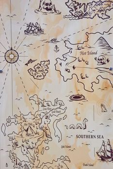 Image of Old hand drawn map of ocean with mythical creatures