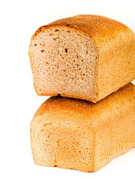 Isolated object on white background. Healthy baked bread, whole bread on white background.