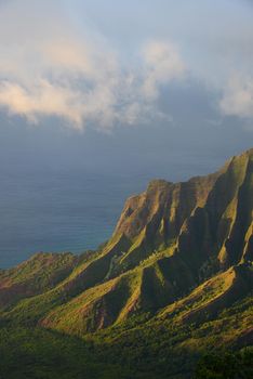 Rugged mountain at Kauai sunset