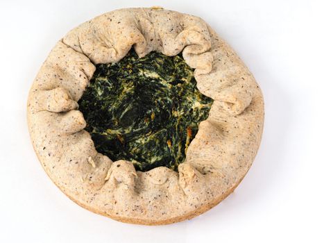 salty pie wholewheat organic flour on white background studio shot