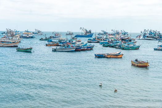 Peru - September 21, 2022: fishing boats in the ocean.