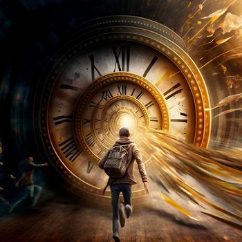 Time travel. Jump into the time portal in hours. High quality illustration