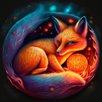 Abstract illustration of a fiery fox. High quality illustration
