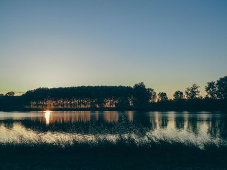 sunset in the Po river in Emilia Romagna, Italy