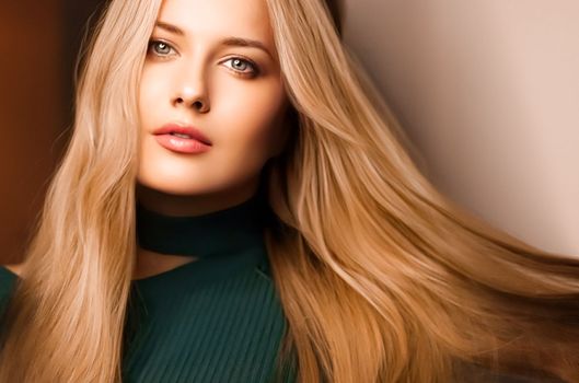 Hairstyle, beauty and hair care, beautiful woman with long healthy hair, blonde model wearing natural makeup, glamour portrait for hair salon and haircare brand