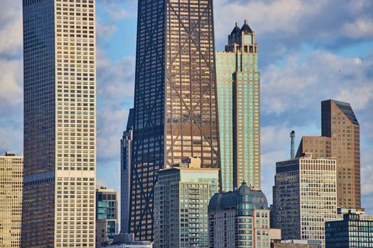 Image of Chicago downtown cluster of skyscrapers in morning light