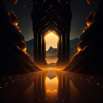 portal to another world, golden glow. High quality illustration