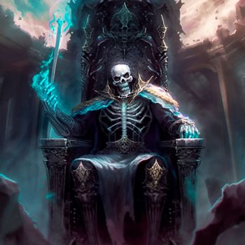 The skeleton king sits on his throne. High quality illustration