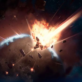Meteor strike. Explosion in space. High quality illustration