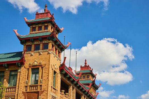 Image of Chicago Chinatown architecture exterior of Asian style buildings