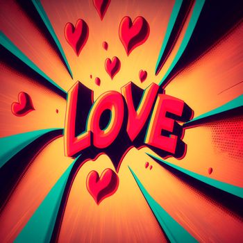 The word Love on a colorful background in the style of pop art. High quality illustration