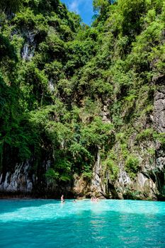 Maya Bay Koh Phi Phi Thailand, Turquoise clear water Thailand Koh Pi Pi, Scenic aerial view of Koh Phi Phi Island in Thailand.