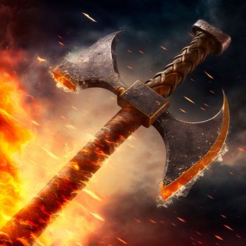 Battle Axe on fire. High quality photo