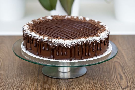 Chocolate cake with cream and icing
