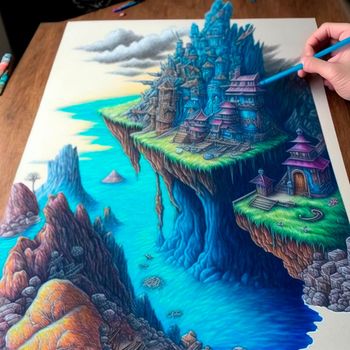 Illustration of the fantasy world on a piece of paper. High quality illustration