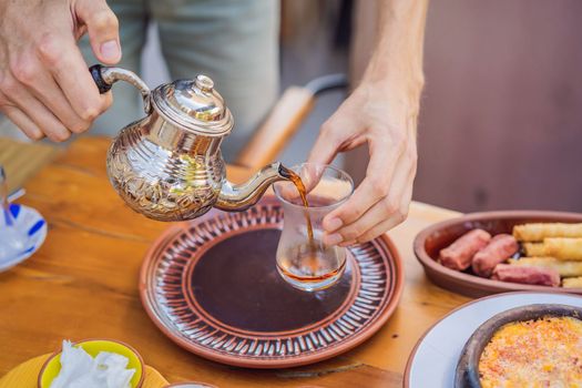 Teapot with tea. Turkish tea concept. Travel in Turkey. Go Everywhere.