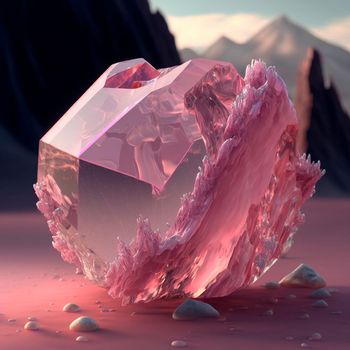 pink crystal in the mountains. High quality illustration
