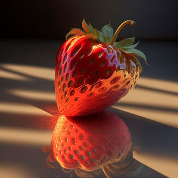 3d image of a shiny and juicy strawberry on the table . High quality illustration