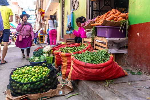 Huaraz, Peru - September 15, 2022: street of a South American city. High quality photo