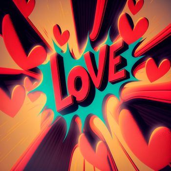 The word Love on a colorful background in the style of pop art. High quality illustration