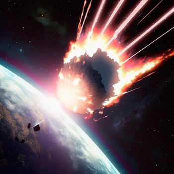 Meteor strike. Explosion in space. High quality illustration