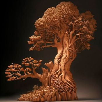 a mock-up of a tree carved out of wood. High quality illustration