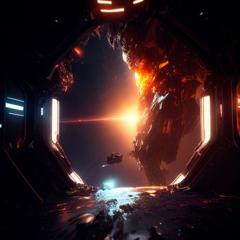 Space portal, space view, event horizon. Universe of Interstellar. High quality illustration