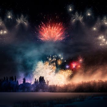 Bright night sky with fireworks. High quality illustration