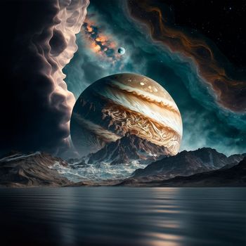 A big planet in the night sky. High quality illustration