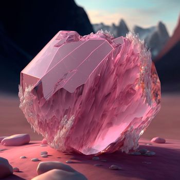 pink crystal in the mountains. High quality illustration