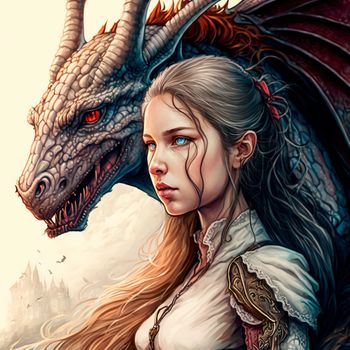 A girl with a dragon in the style of fantasy. High quality illustration