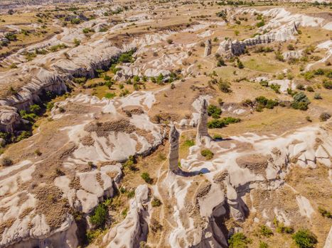 Unique geological formations in Love Valley in Cappadocia, popular travel destination in Turkey.