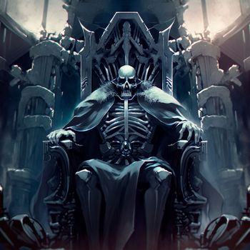 The skeleton king sits on his throne. High quality illustration