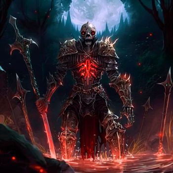 A terrible skeleton warrior who rose from the swamp. High quality illustration