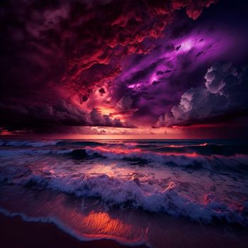 gloomy purple sunset on the beach. High quality illustration