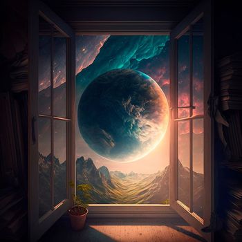 The fabulous world outside the window. High quality illustration