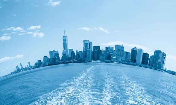 Skyline panorama of downtown Financial District and the Lower Manhattan, New York City, USA