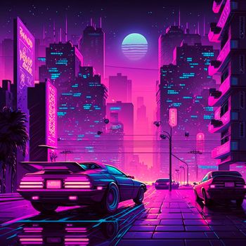 Cartoon image of a cyberpunk street. High quality illustration