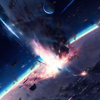 Meteor strike. Explosion in space. High quality illustration