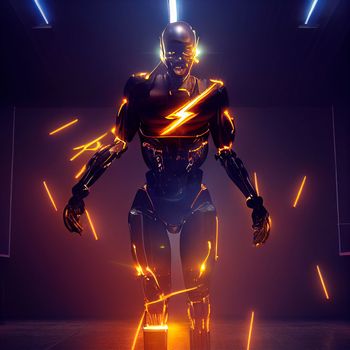 Modernized cyborg. Man in a robotic exoskeleton. New weapon. High quality illustration
