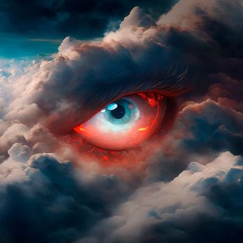 The Big red Eye in the clouds. High quality illustration
