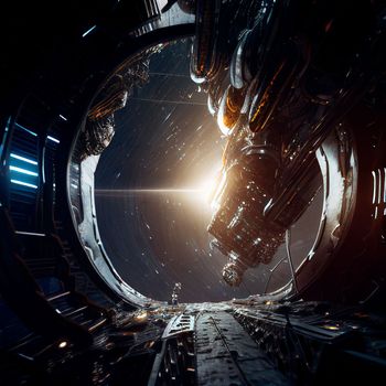 Space portal, space view, event horizon. Universe of Interstellar. High quality illustration
