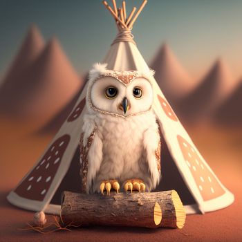 Light owl on tippi background. High quality illustration