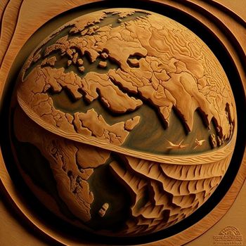 Planet Earth with reservoirs and continents carved out of wood. High quality illustration