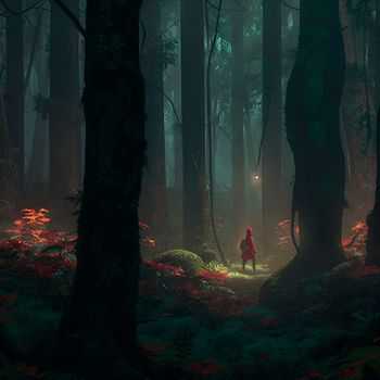 A girl in a big forest. High quality illustration