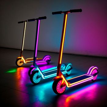 City scooters with neon lights. High quality illustration