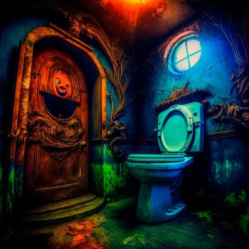 Toilet in fantasy and horro. High quality illustration